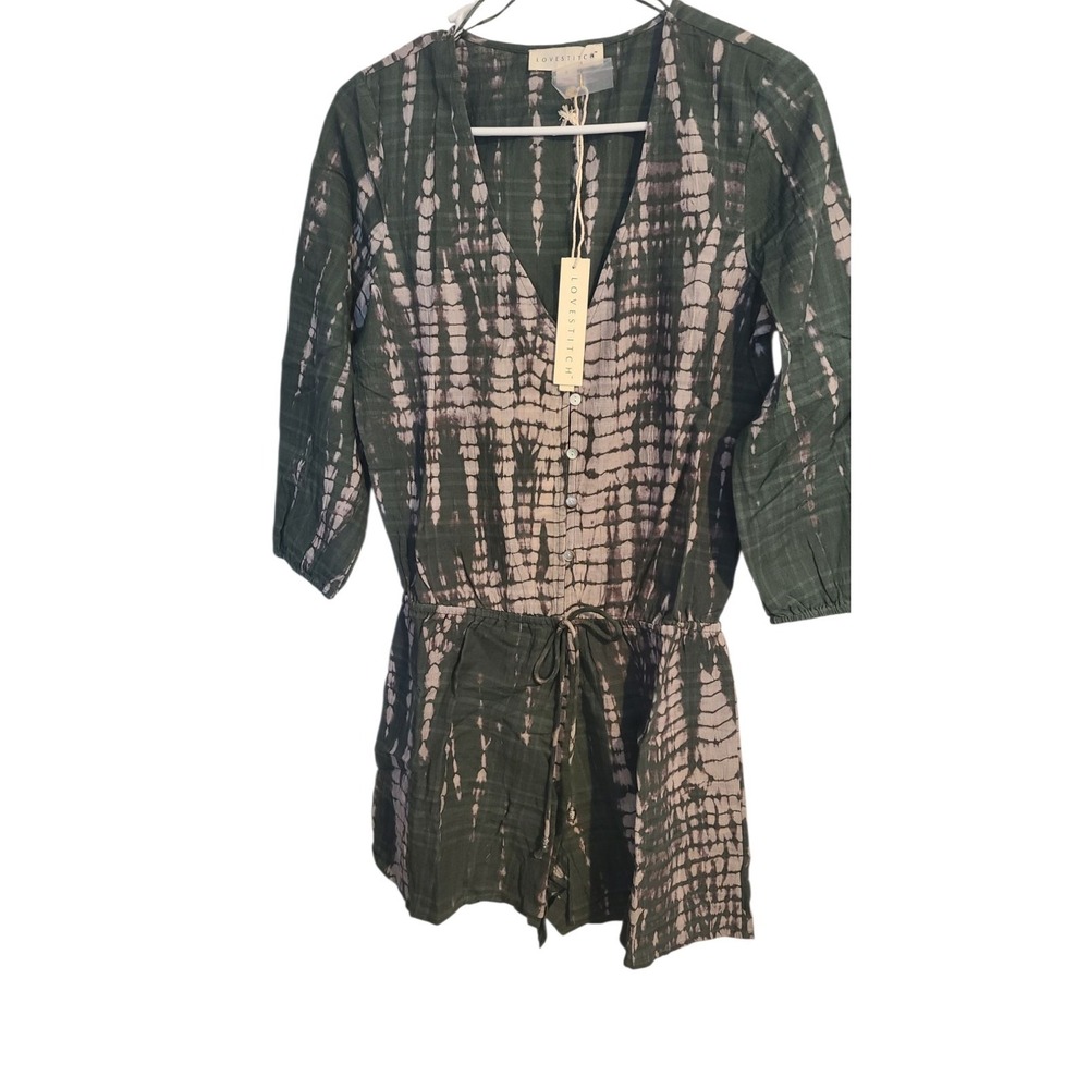 Lovestitch Romper Womens Green 3/4 Sleeve Surplice Neckline Casual Sz S